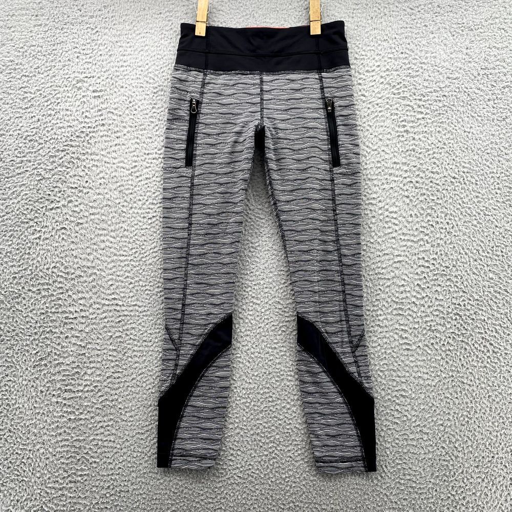 Lululemon Leggings 4 Gray Wavy Print Zipped Pockets Athletic Ankle Jogging Women - Picture 2 of 13